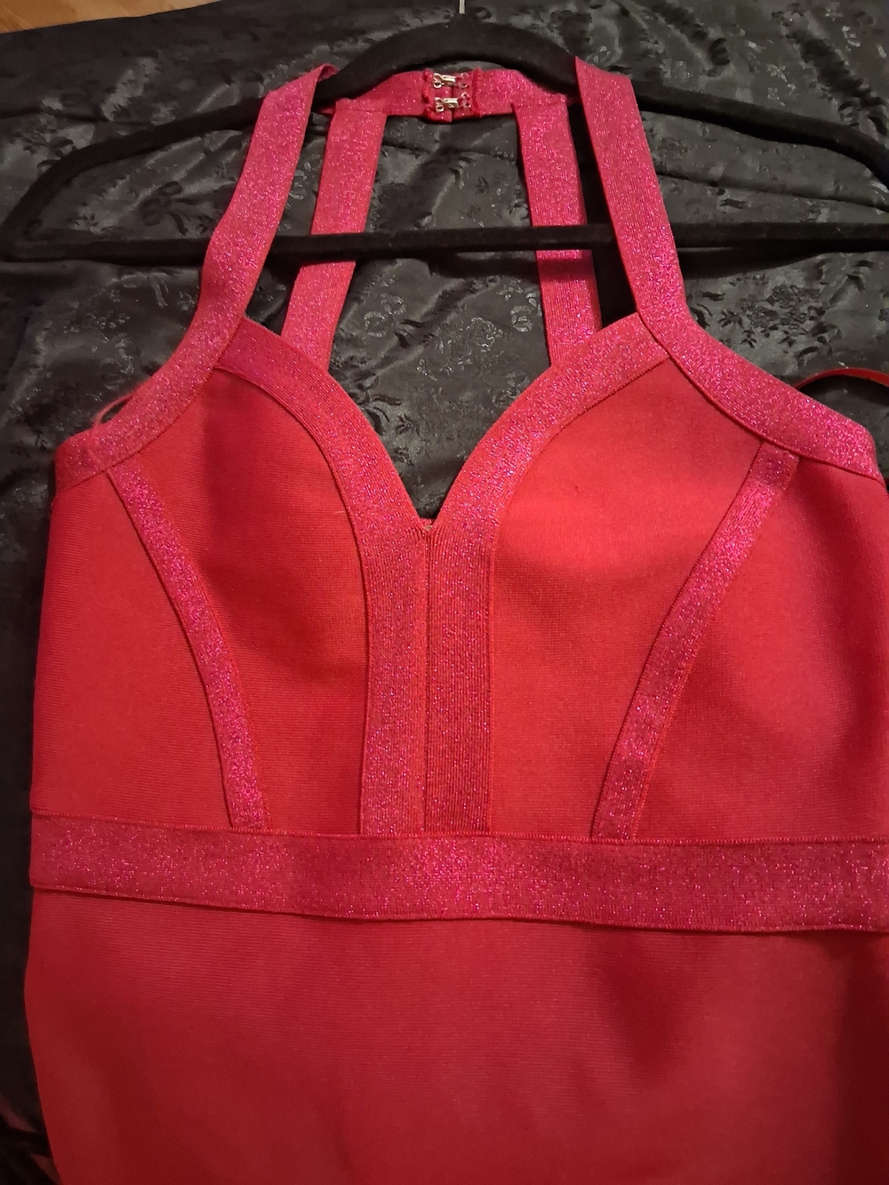 bebe Pink Glitter-Trim Dress